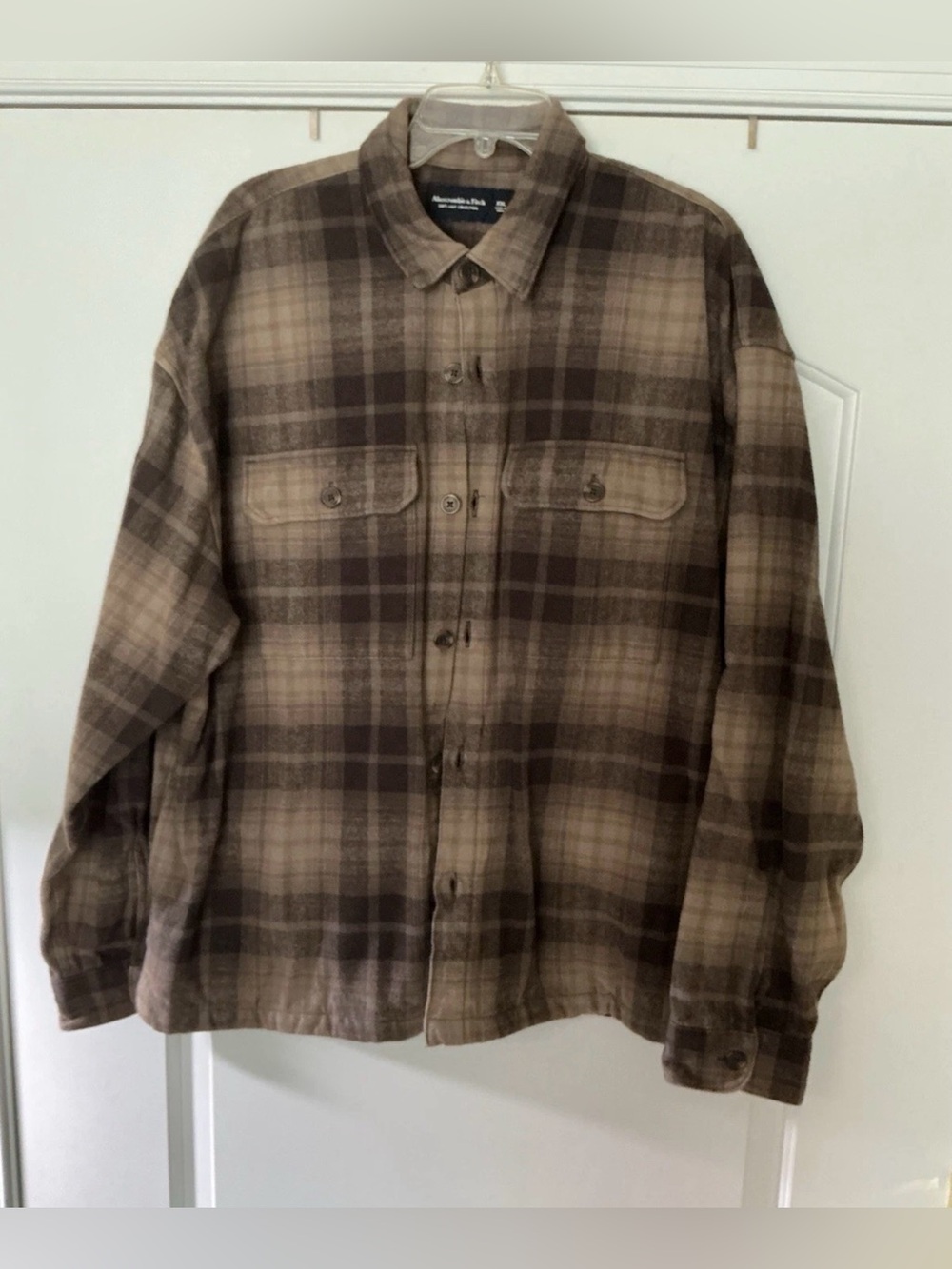 Size XXL Abercrombie & Fitch Heavy Soft Cotton Brown Plaid Flannel Shirt Jacket